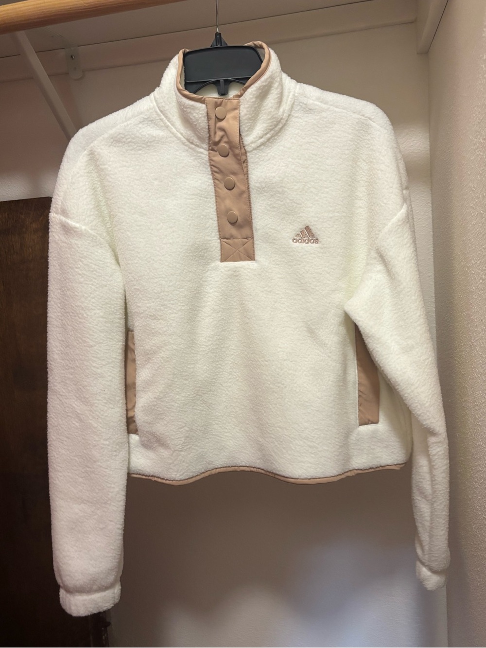 Adidas Women’s Cream Quarter-Snap Pullover Fleece, Size S, NWOT